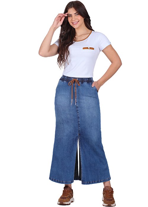 Saia Luara Longa Jeans Claro Hapuk