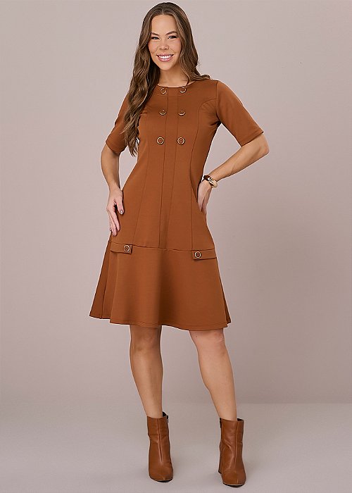 Vestido Juliana Evasê Caramelo Tatá Martello