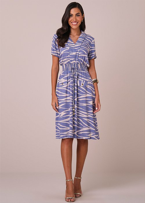 Vestido Aline Evasê Estampado Azul Tatá Martello