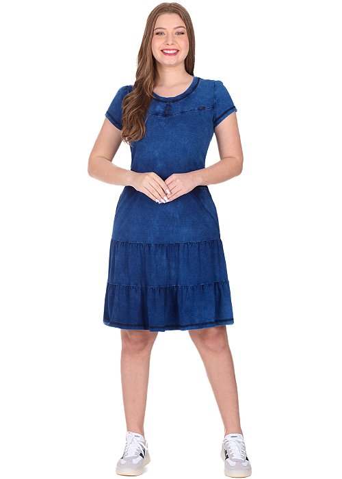 Vestido Vanderleia Malha Jeans Azul Hapuk