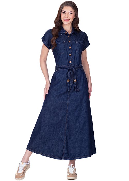 Vestido Lorena Jeans Escuro Evasê Hapuk