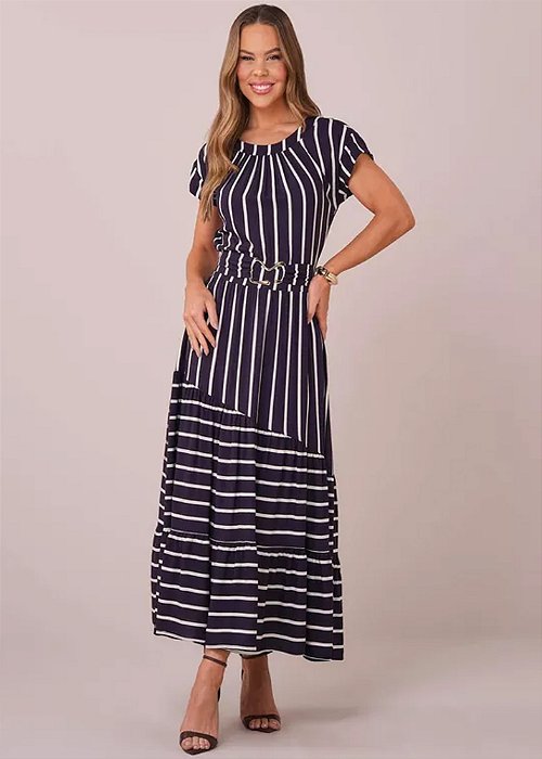 Vestido Silvia Midi Listrado Azul Tatá Martello