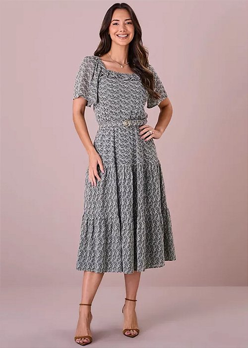 Vestido Mayra Bordado Evasê Verde Tatá Martello