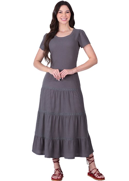 Vestido Sara Evasê Malha Cinza Hapuk