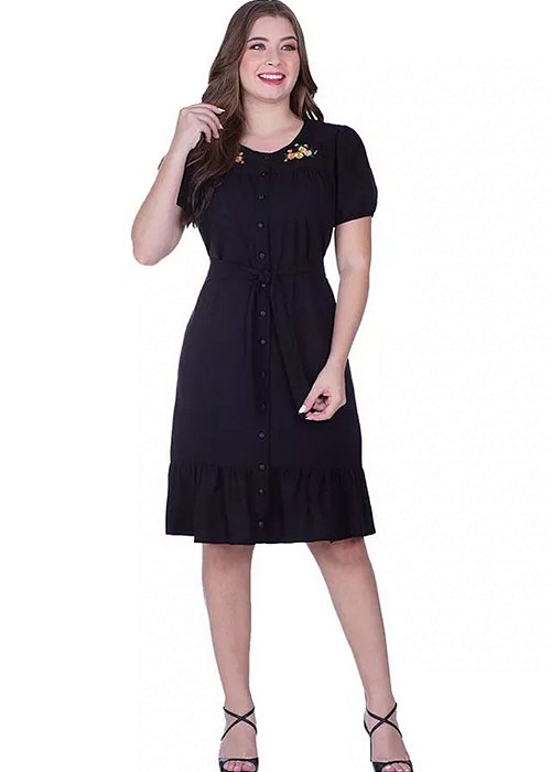 Vestido Ednéia com Bordado Preto Hapuk