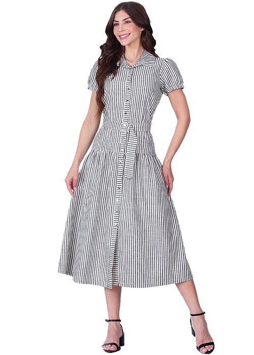 Vestido Catheleia Listrado Preto Hapuk