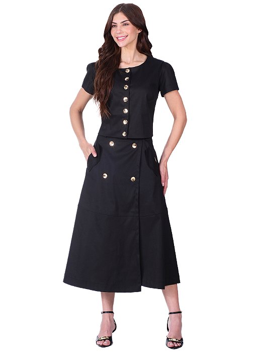 Saia Pérola Midi Preta Hapuk