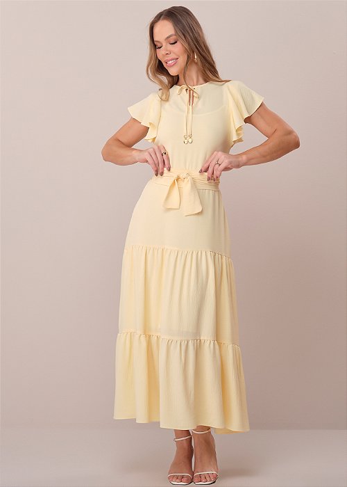 Vestido Sara Evasê Amarelo Tatá Martello