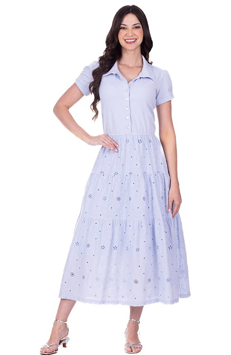 Vestido Sophia Midi com Laise Azul Hapuk