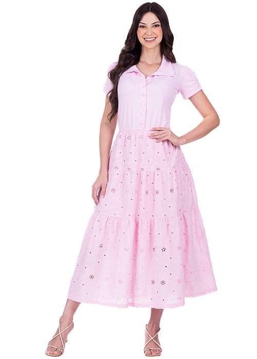 Vestido Sophia Midi com Laise Rosa Hapuk