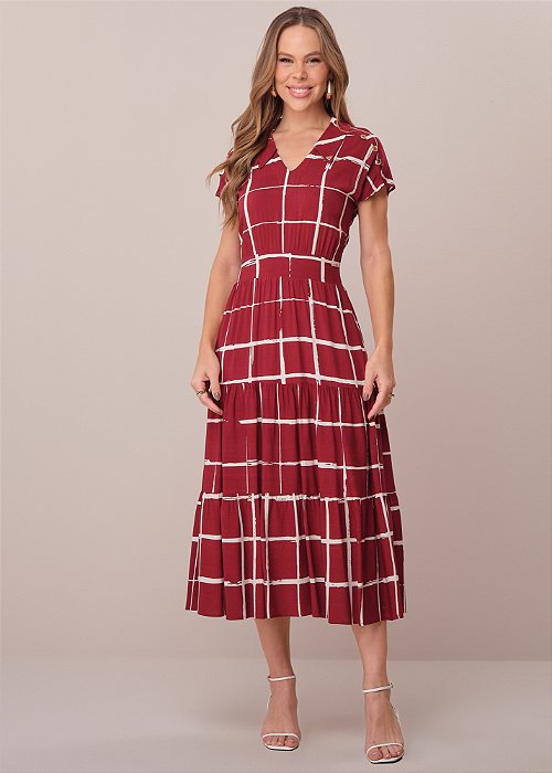 Vestido Thais Midi Estampado Vermelho Tatá Martello