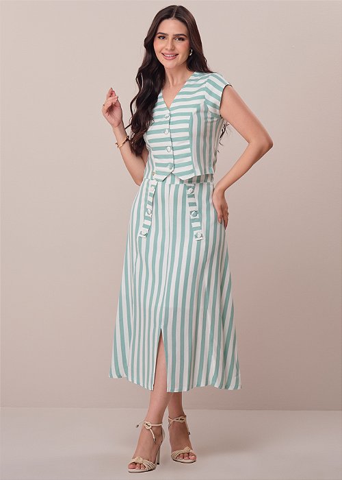 Conjunto Mila Listrado Verde Água Tatá Martello