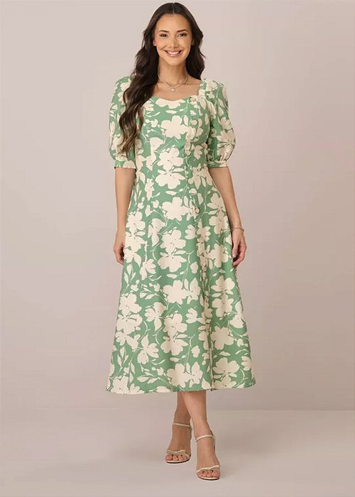 Vestido Laura Midi Estampado Verde Tatá Martello