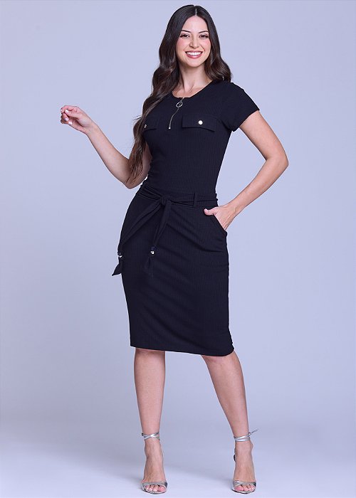 Vestido Clementine Justo Malha Preto Hapuk