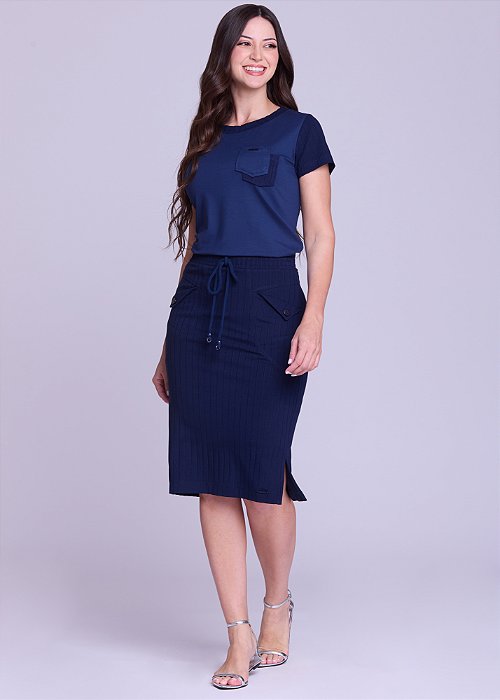 Saia Samia Justa Malha Azul Noite Hapuk