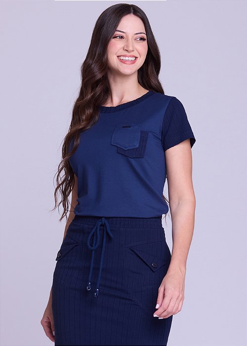 Blusa Elena Malha Azul Noite Hapuk