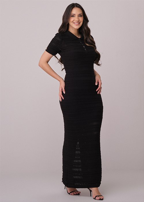 Vestido Verônica Longo Tricô Preto Tatá Martello