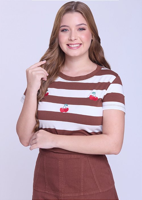 Blusa Milla Listrada Marrom Hapuk