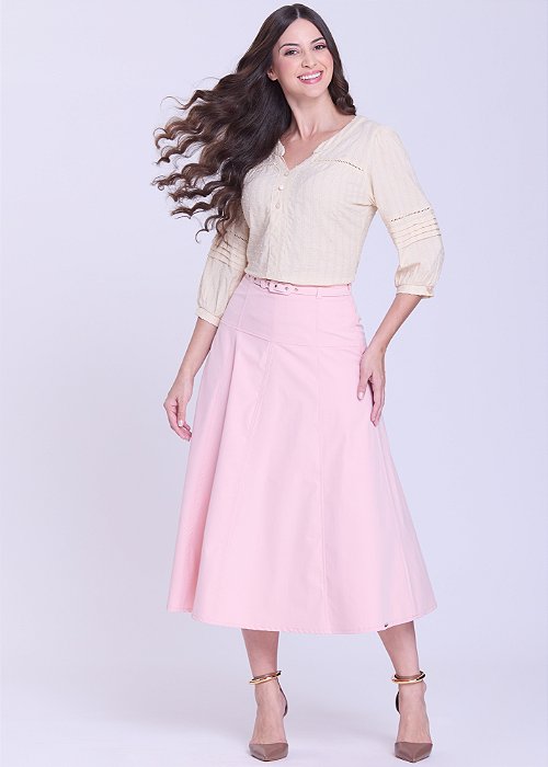 Saia Vanessa Midi Rosa Hapuk