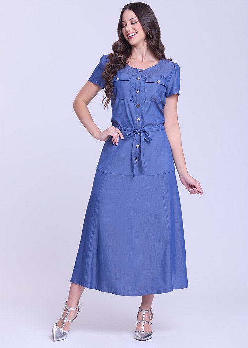 Vestido Thais Evasê Azul Hapuk