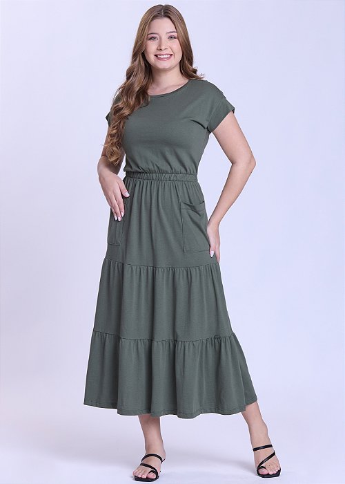 Vestido Emily Malha Evasê Verde Hapuk