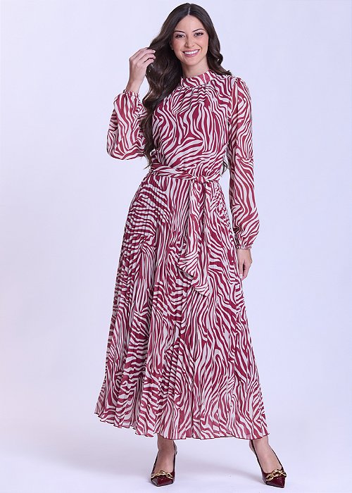 Vestido Alice Estampado Bordô Hapuk