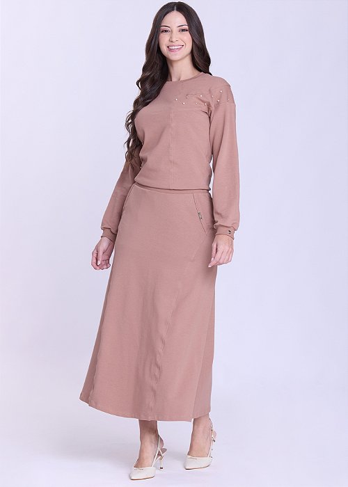 Saia Tânia Evasê Bege Hapuk