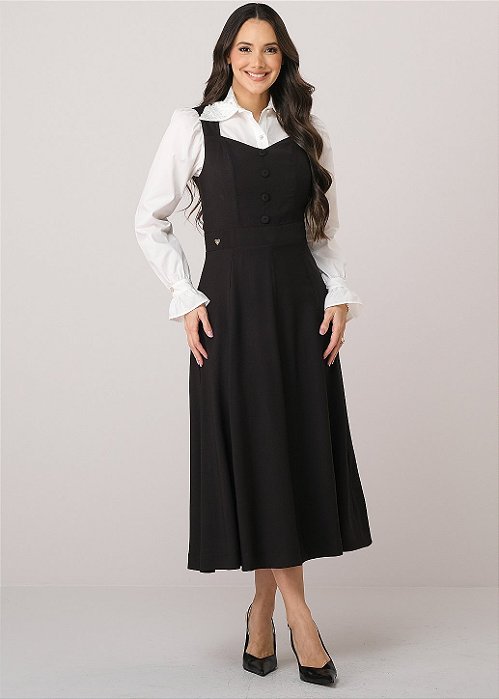 Vestido Lauany Midi Evasê Preto Tatá Martello