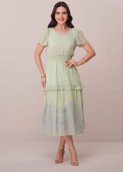 Vestido Camilli com Babado Verde Tatá Martello