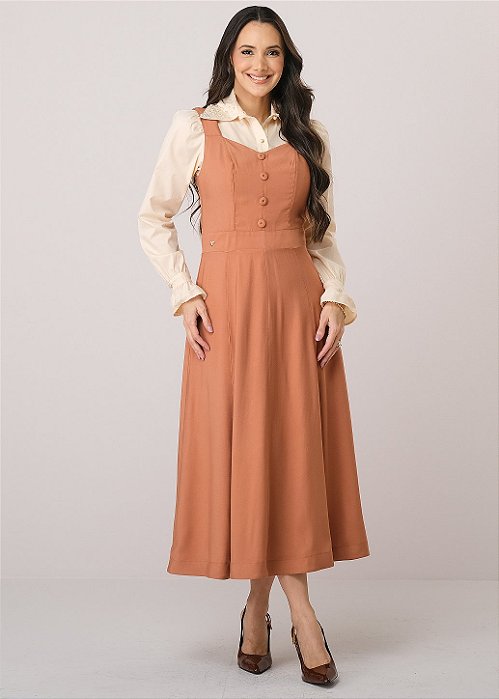 Vestido Lauany Midi Evasê Marrom Tatá Martello