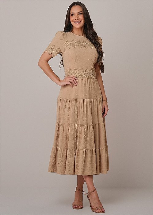 Vestido Ananda Midi Bege Tatá Martello