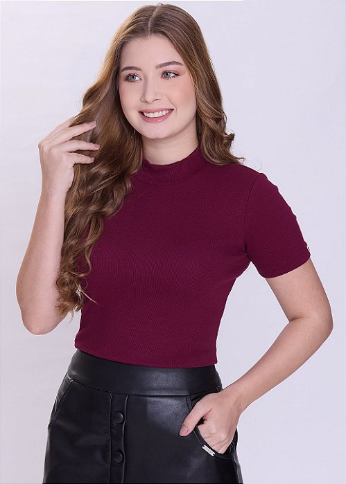 Blusa Lorena Manga Curta Bordô Hapuk