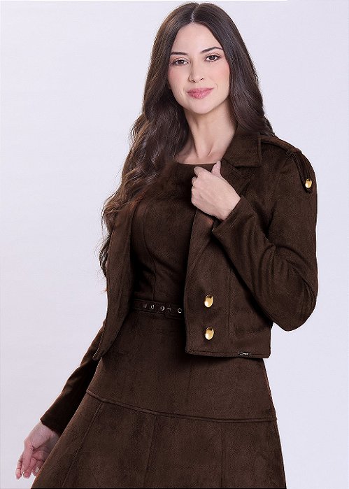 Jaqueta Cibele Manga Longa Suede Marrom Hapuk