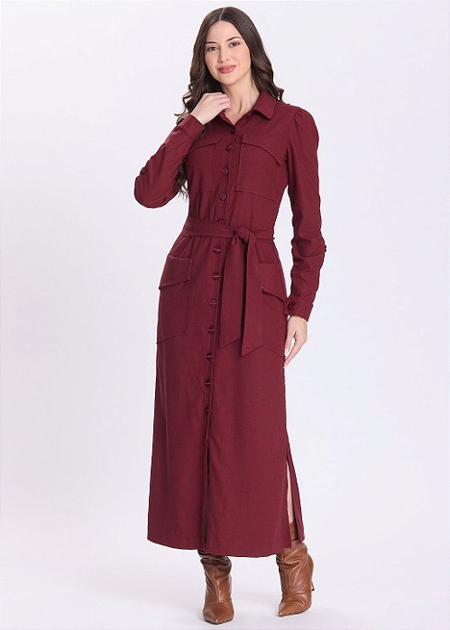 Vestido Serena Manga Longa Bordô Hapuk