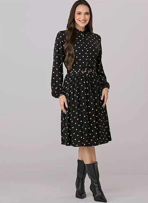 Vestido Magda Manga Longa Preto Tatá Martello