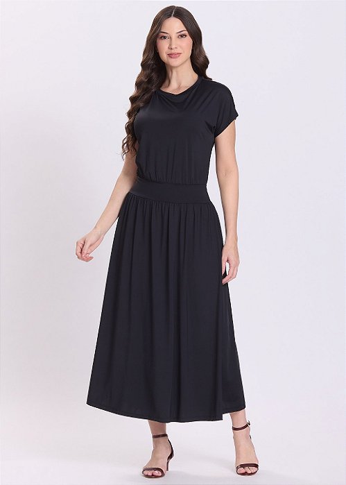 Vestido Iracy com Franzidos Preto Hapuk