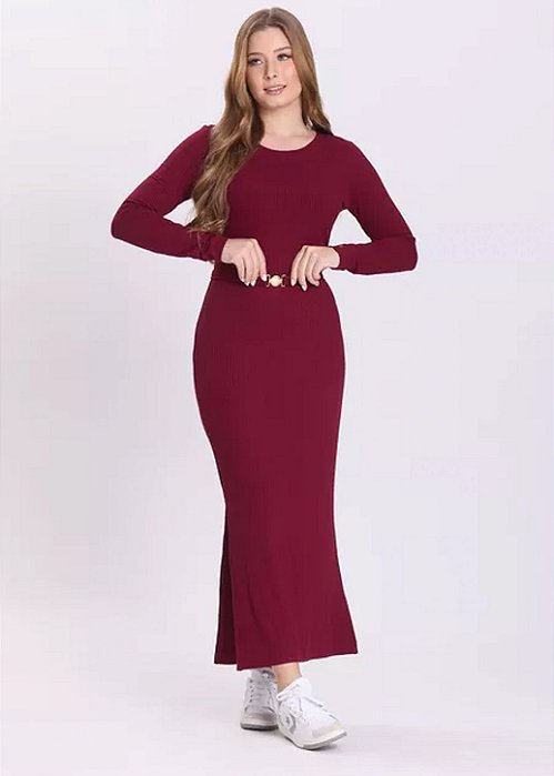Vestido Larissa Manga Longa Bordô Hapuk