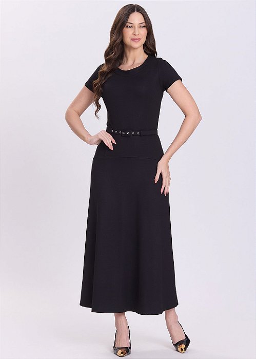 Vestido Milena com Cinto Preto Hapuk