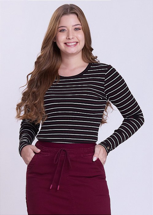 Blusa Roberta Manga Longa Preta Hapuk