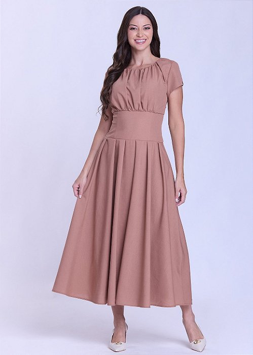Vestido Andreia com Pregas Marrom Hapuk
