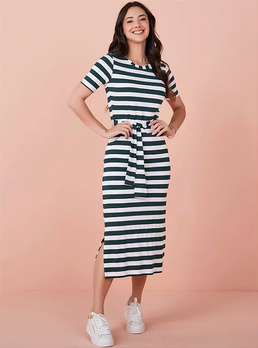 Vestido Adriana Malha Listrado Verde Tatá Martello