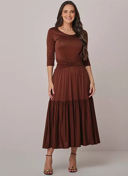 Vestido Bela com Babado Marrom Tatá Martello