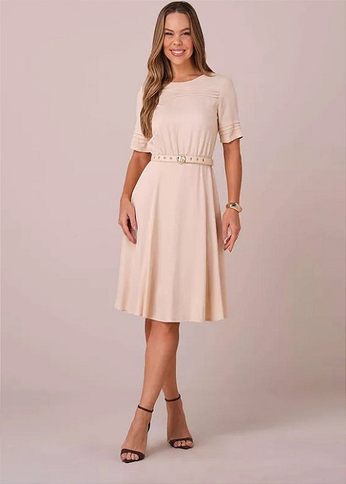 Vestido Elise Evasê Bege Tatá Martello