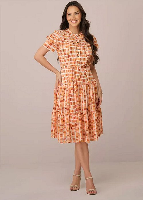 Vestido Milena com Babados Marrom Tatá Martello