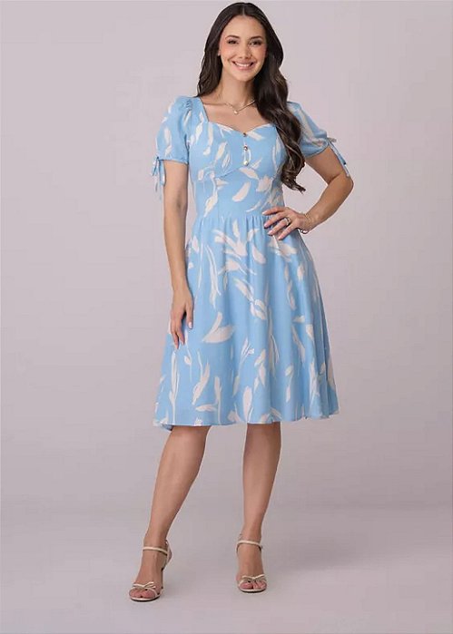 Vestido Nubia Estampado Evasê Azul Tatá Martello