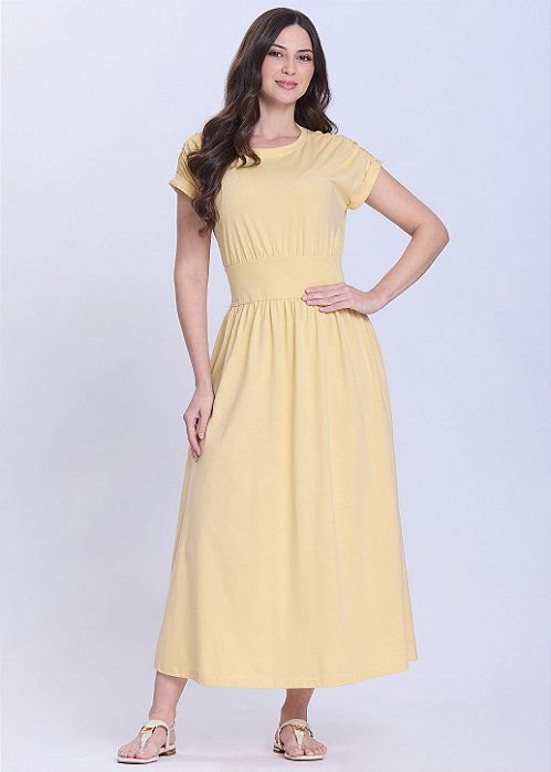Vestido com Manga Elizangela em Malha Amarelo Hapuk