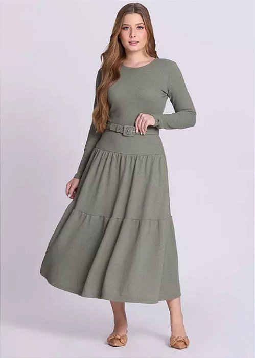 Vestido Latifa Manga Longa Verde Hapuk