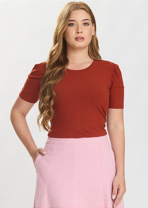 Blusa Feminina Manga Curta Carmem Terracota Hapuk
