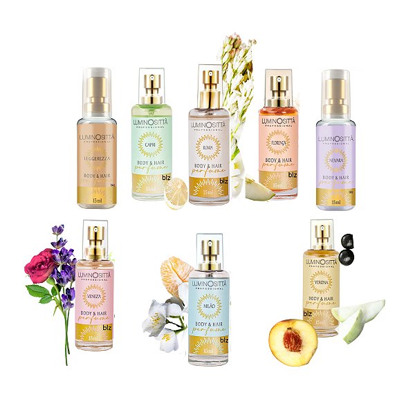 Perfume para Cabelo e Corpo Kit 8 unidades 15ml Luminosittà