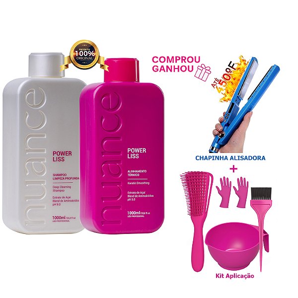 Kit Progressiva Power Liss Shampo e Ativo 1 Litro Liso Perfeito + BRINDES Nuance Professional